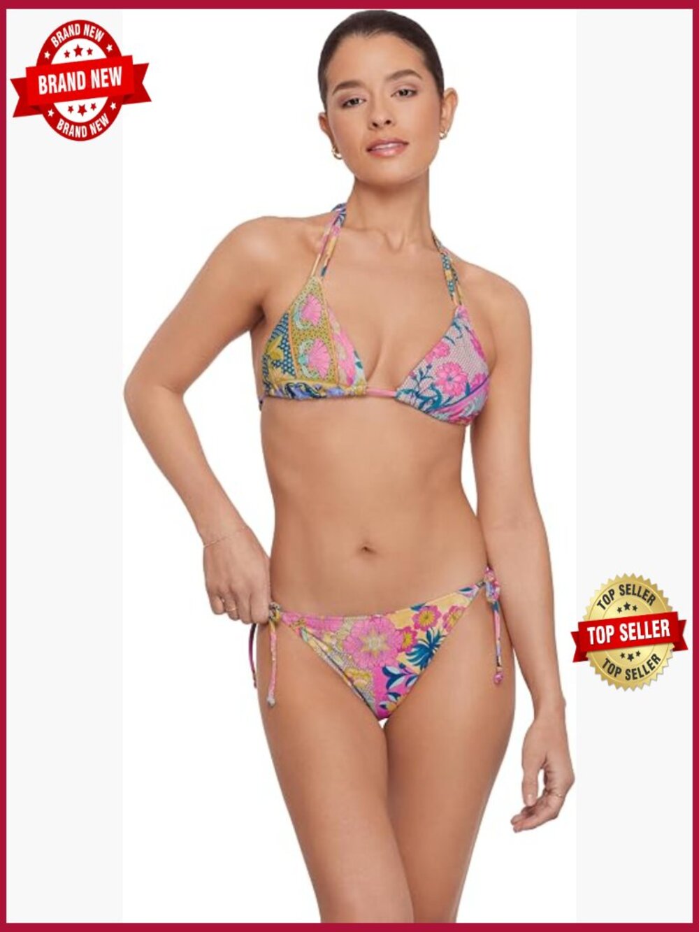 String Triangle Bikini Set with Removable Cups and Tie Side Bottoms